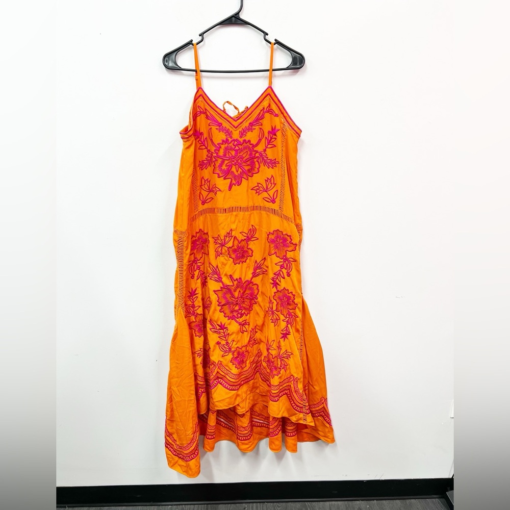 Karen Millen Embroidered Strappy Modi Dress in Orange and Pink Sz 8 - Picture 8 of 10